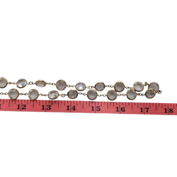 Large Open Bezel Crystal Long Gold Tone Single Strand Necklace - Picture 7 of 7